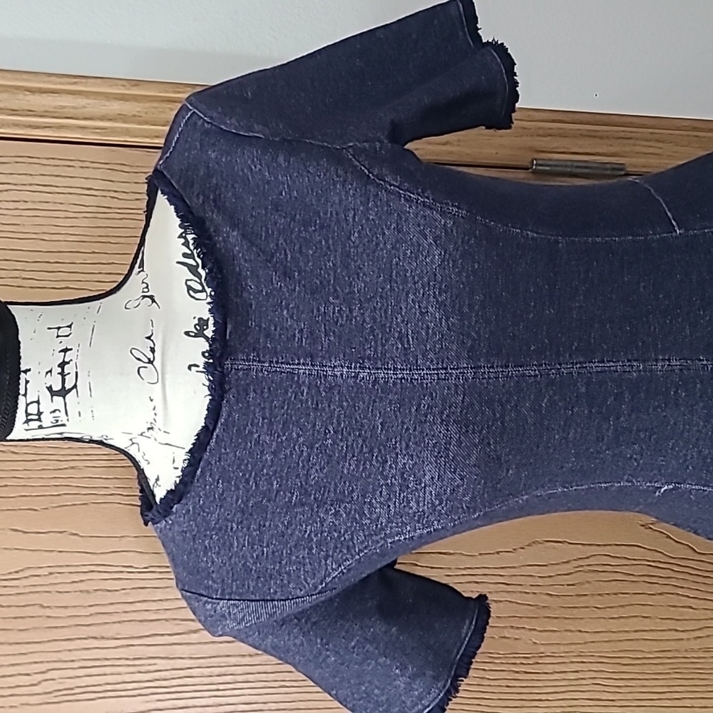 Banana Republic denim look frayed collar chambray preppy fit and flare dress - Picture 3 of 5